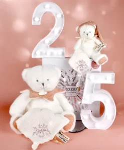 Doudou et Compagnie Ours en peluche Rose attache-sucette - 20 cm - Collection Anniversaire