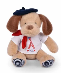 Doudou et Compagnie Peluche chien marron clair T Shirt Tour Eiffel - 26 cm