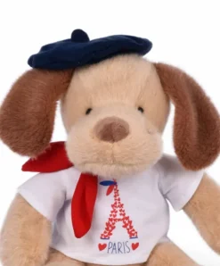 Doudou et Compagnie Peluche chien marron clair T Shirt Tour Eiffel - 26 cm