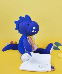 Doudou et Compagnie Peluche de dinosaure bleu avec doudou - Sashou - 25 cm