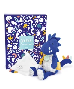 Doudou et Compagnie Peluche de dinosaure bleu avec doudou - Sashou - 25 cm