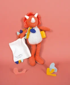 Doudou et Compagnie Peluche de dinosaure orange avec doudou - Lou - 25 cm