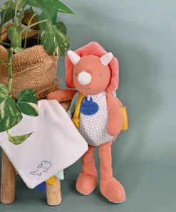 Doudou et Compagnie Peluche de dinosaure orange avec doudou - Lou - 25 cm