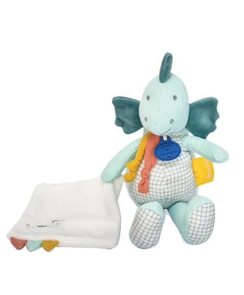 Doudou et Compagnie Peluche de dinosaure vert avec doudou - Filou - 25 cm