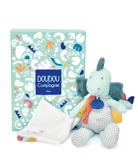 Doudou et Compagnie Peluche de dinosaure vert avec doudou - Filou - 25 cm