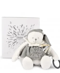 Doudou et Compagnie Peluche eveil Bébé Ours Gris - 30 cm - Collection Anniversaire