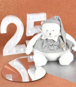 Doudou et Compagnie Peluche eveil Bébé Ours Gris - 30 cm - Collection Anniversaire