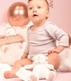 Doudou et Compagnie Peluche eveil Bébé Ours Rose - 30 cm - Collection Anniversaire