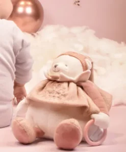 Doudou et Compagnie Peluche eveil Bébé Ours Rose - 30 cm - Collection Anniversaire