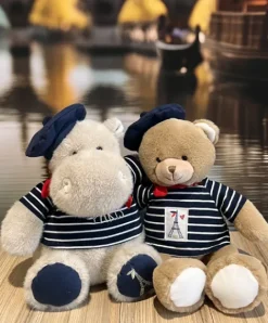 Doudou et Compagnie Peluche Hippopotame avec Béret et Marinière - 26 cm