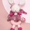 Doudou et Compagnie Peluche hochet Cerise le lapin rose - 19 cm