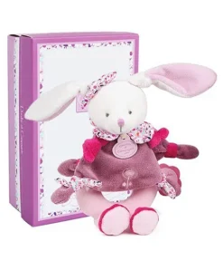 Doudou et Compagnie Peluche hochet Cerise le lapin rose - 19 cm
