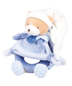 Doudou et Compagnie Peluche hochet ours Petit chou - Bleu - 19 cm