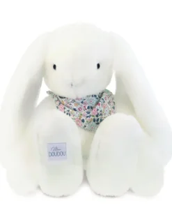 Doudou et Compagnie Peluche lapin Blanc XXL - Lapin Fleurette 50 cm