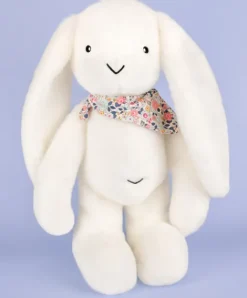 Doudou et Compagnie Peluche lapin Blanc XXL - Lapin Fleurette 50 cm