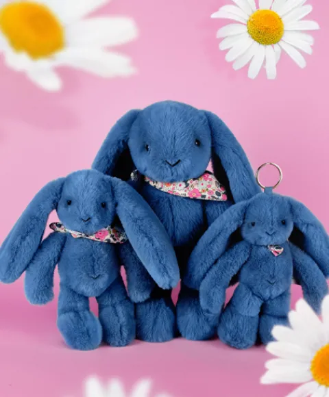 Doudou et Compagnie Peluche lapin bleu 25 cm - Lapin Fleurette
