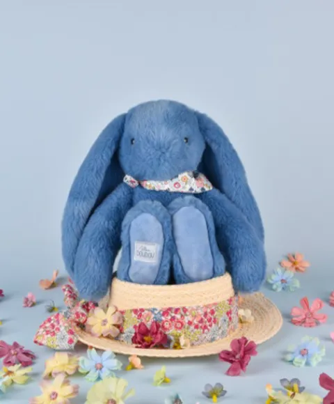 Doudou et Compagnie Peluche lapin bleu 25 cm - Lapin Fleurette