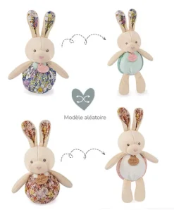 Doudou et Compagnie Peluche lapin pop-up - Vert amande et corail