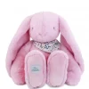 Doudou et Compagnie Peluche lapin Rose XXL - Lapin Fleurette 50 cm