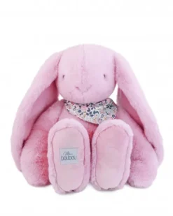 Doudou et Compagnie Peluche lapin Rose XXL - Lapin Fleurette 50 cm