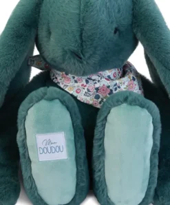 Doudou et Compagnie Peluche lapin Vert XXL - Lapin Fleurette 50 cm