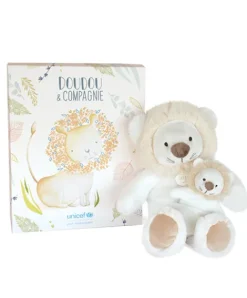 Doudou et Compagnie Peluche lion avec Bébé - 25 cm - Unicef