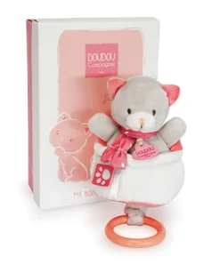 Doudou et Compagnie Peluche musicale Chat gris et corail- 20 cm