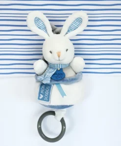 Doudou et Compagnie Peluche musicale lapin bleu - 20 cm