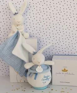 Doudou et Compagnie Peluche musicale lapin matelot bleu - 14 cm