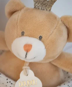 Doudou et Compagnie Peluche musicale ours Petit Roi marron - 14 cm