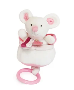 Doudou et Compagnie Peluche musicale Souris rose - 20 cm