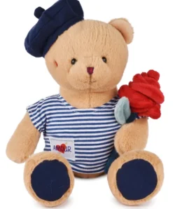 Doudou et Compagnie Peluche Ours avec rose - Le Romantique - 25 cm