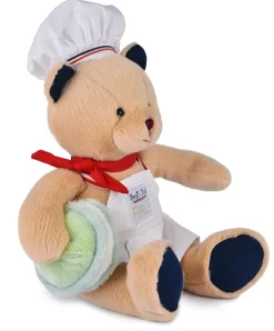 Doudou et Compagnie Peluche Ours beige - Chef avec Macaron vert - 28 cm