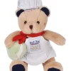 Doudou et Compagnie Peluche Ours beige - Porte cle - Chef avec Macaron vert - 15 cm