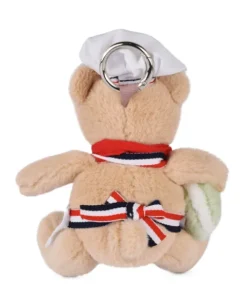 Doudou et Compagnie Peluche Ours beige - Porte cle - Chef avec Macaron vert - 15 cm