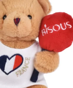 Doudou et Compagnie Peluche Ours beige porte cle - Bisous - 15 cm