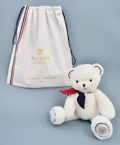 Doudou et Compagnie Peluche ours blanc fabriqué en France - L'Ours Élysée - 30 cm