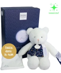 Doudou et Compagnie Peluche ours luminescent avec mouchoir - 28 cm - Clair de Lune