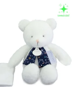 Doudou et Compagnie Peluche ours luminescent avec mouchoir - 28 cm - Clair de Lune