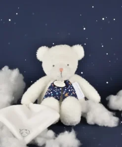 Doudou et Compagnie Peluche ours luminescent avec mouchoir - 28 cm - Clair de Lune
