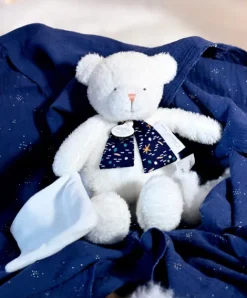 Doudou et Compagnie Peluche ours luminescent avec mouchoir - 28 cm - Clair de Lune