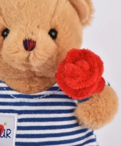 Doudou et Compagnie Peluche Ours porte cle avec rose - Le Romantique - 15 cm