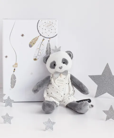 Doudou et Compagnie Peluche Panda gris Attrape-rêves - 20 cm