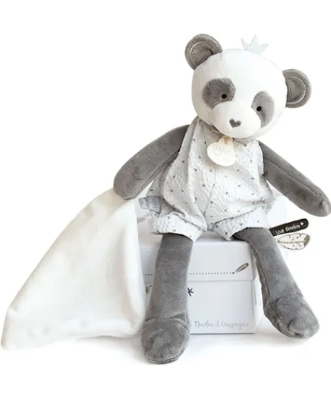 Doudou et Compagnie Peluche Panda gris avec doudou- Attrape-rêves - 28 cm