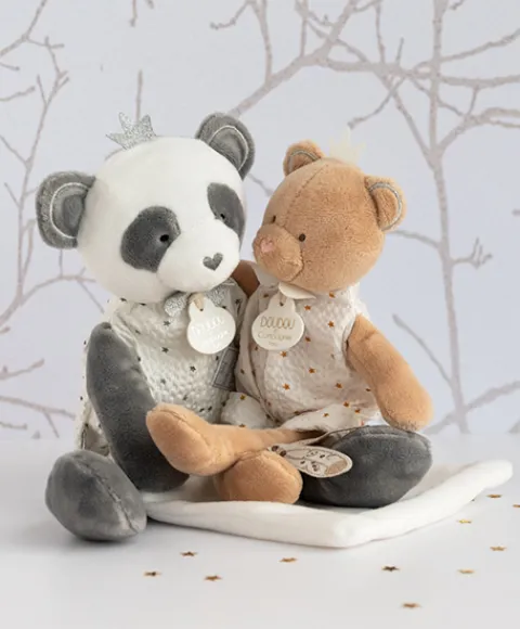 Doudou et Compagnie Peluche Panda gris avec doudou- Attrape-rêves - 28 cm
