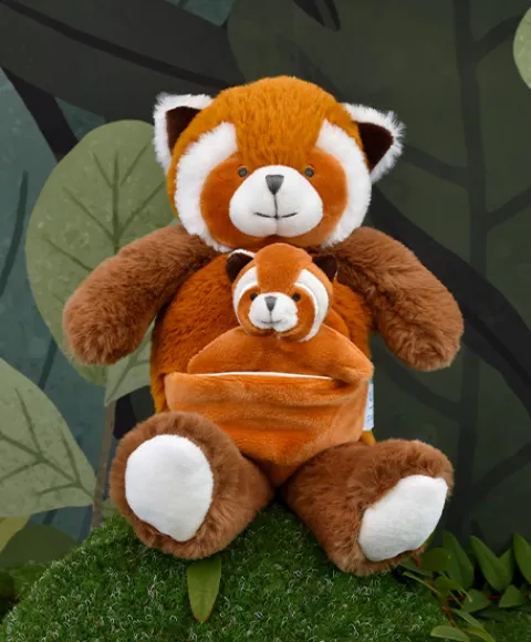 Doudou et Compagnie Peluche Panda roux avec bébé - 25 cm - Unicef