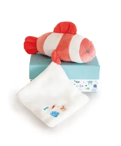Doudou et Compagnie Peluche poisson clown mignon avec doudou - corail - 16 cm