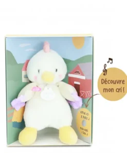 Doudou et Compagnie Peluche poule - 17 cm - DOUDOU de la ferme avec boite sonore
