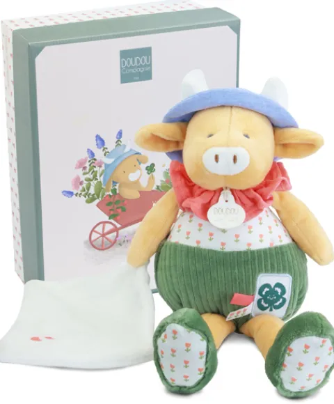 Doudou et Compagnie Peluche vache verte Aneth avec doudou - 28 cm