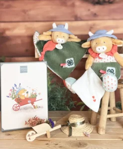 Doudou et Compagnie Peluche vache verte Aneth avec doudou - 28 cm